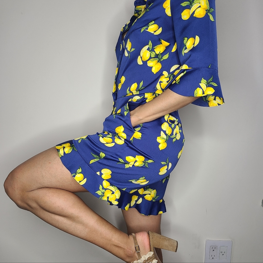 Banana Republic Blue Lemon-Print Short Jumpsuit, SZ: 0